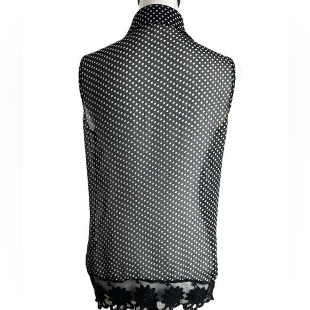 Zac & Rachel‎ Polka Dot Lace Trim Sleeveless Blouse Black Women Small - Picture 3 of 5